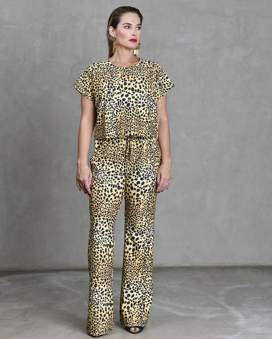 Calça Pantalona Kitty Tencel Leopardo