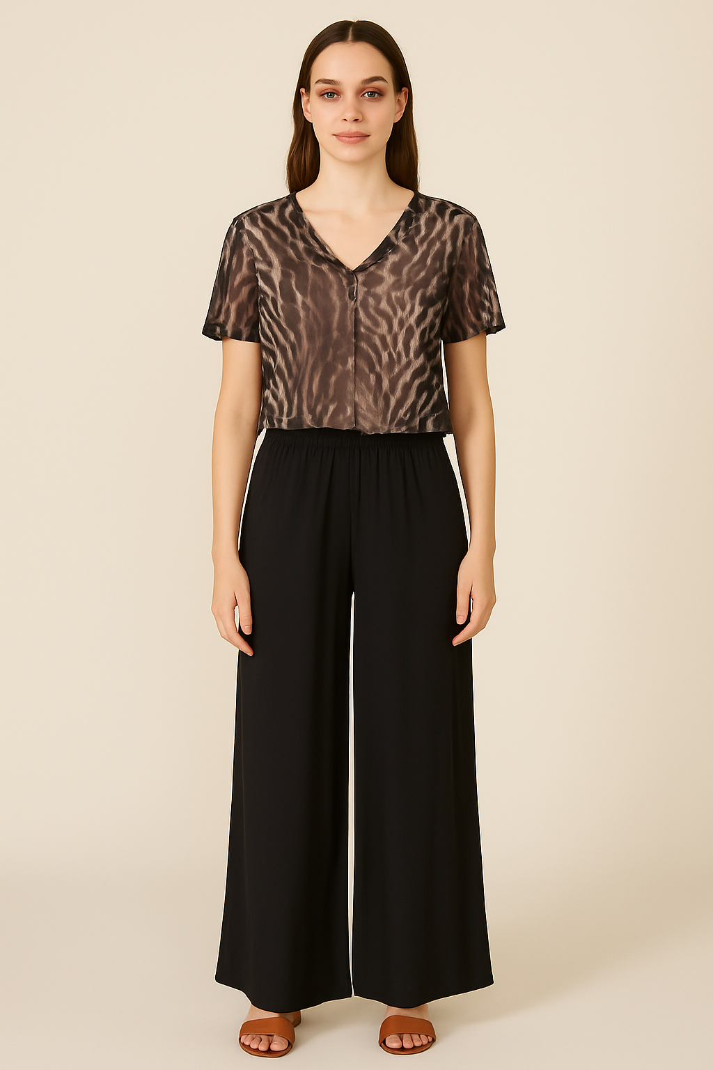 Blusa Marrie Tule Onça Marrom