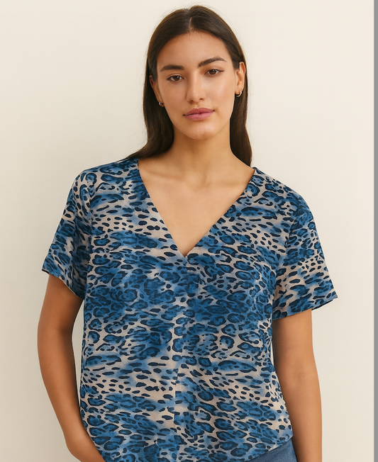 Blusa Marrie Fluity Onça Blue