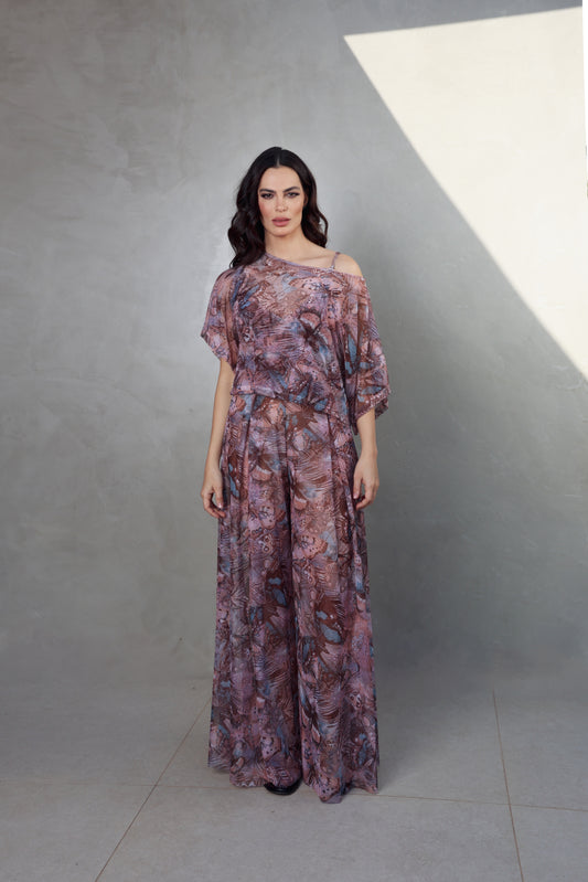 Pantalona Carol Tule Borboleta Rose