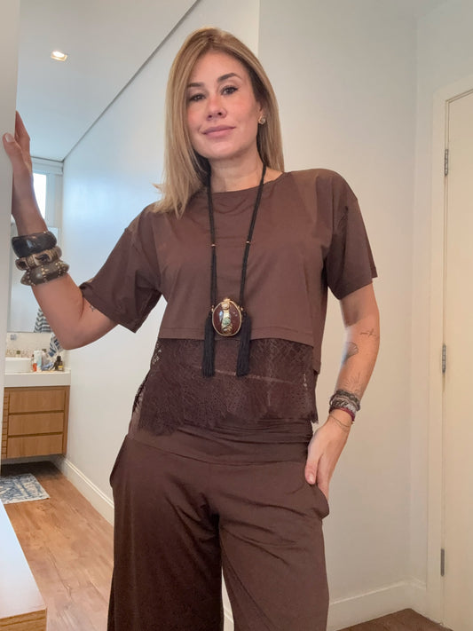 Cropped Malu Fluity Renda Cafe